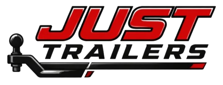 Just Trailers transparent logo with tow hitch icon